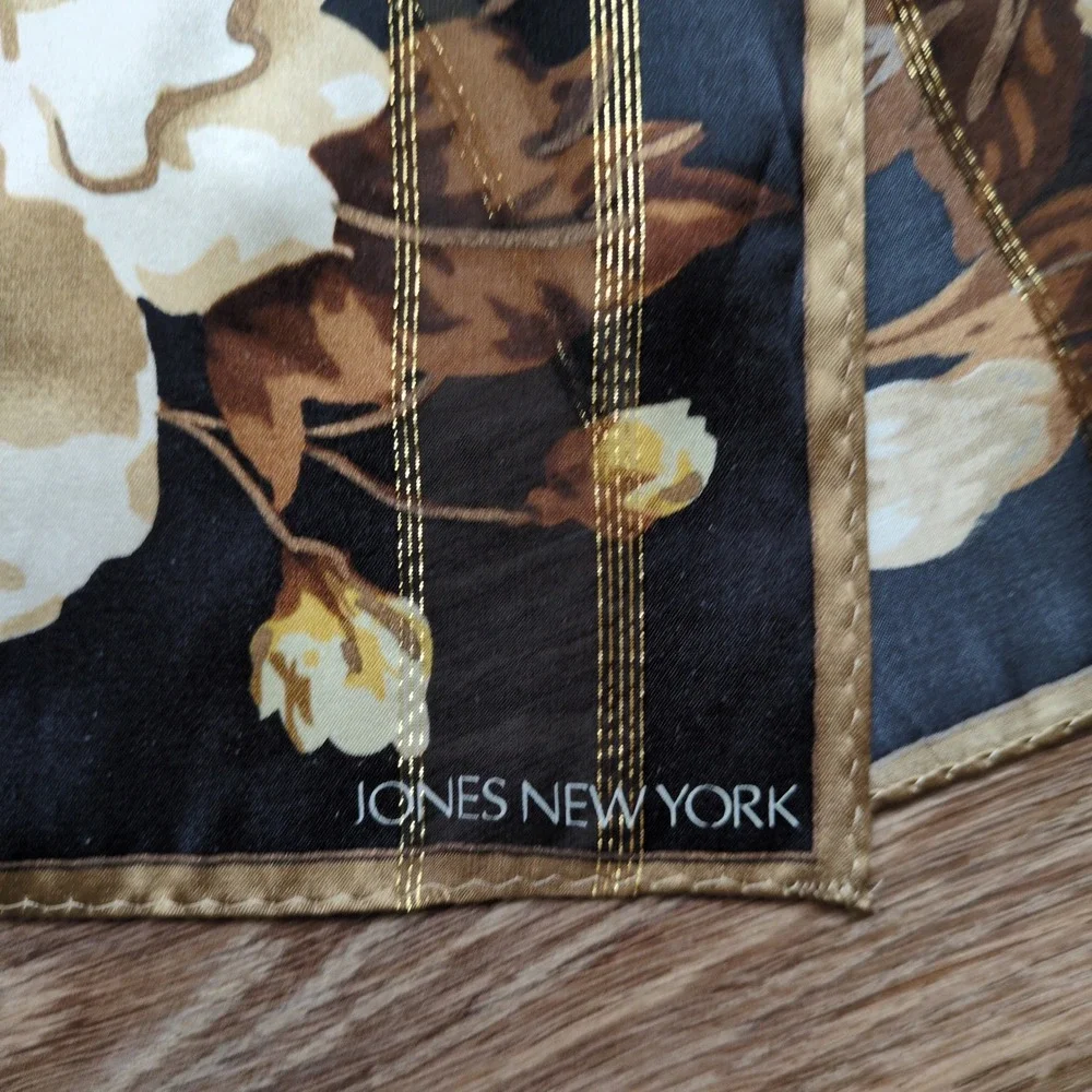 Jones New York Silk Floral Oblong Scarf - Black, Tan,‎ Gold Moody
